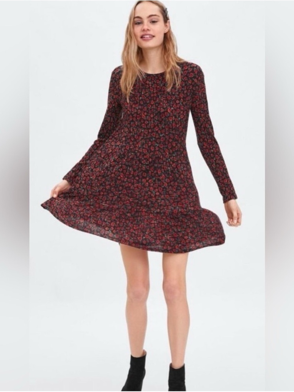 Zara Black Ditsy Floral Long Sleeve Mini Dress